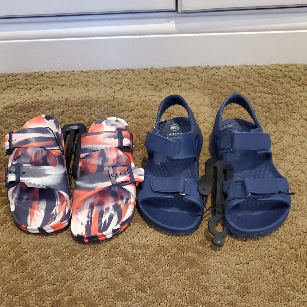 Girls Boys Sol Borne Eva Birk Style Beach Sandals Tie Dye Patriotic Size 2 3 NWT